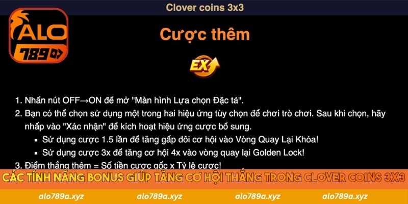 Các tính năng bonus giúp tăng cơ hội thắng trong Clover Coins 3x3