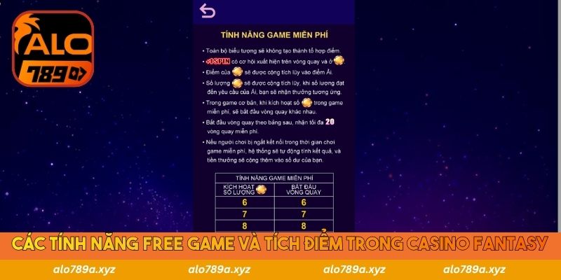 Các tính năng Free Game và tích điểm trong Casino Fantasy