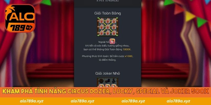 Khám phá tính năng circus dozer, lucky, special và joker 500x